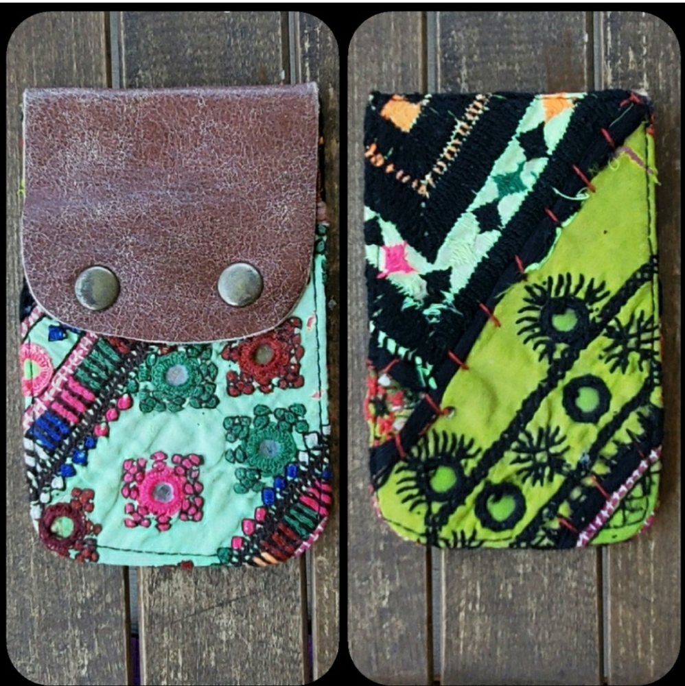 🪬🍄 Free People Boho Embroidered Repurposed vtg banjara hippie Wallet card case